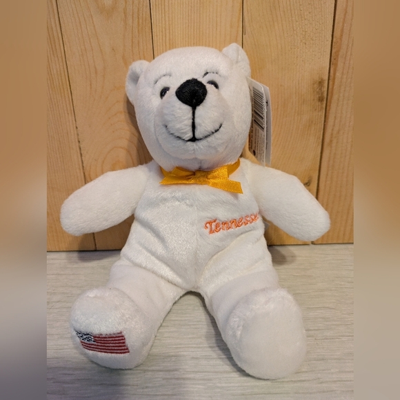 Symbolz White Plush Bear with Yellow Bow 8 Inch Tall 2003 - Picture 1 of 6